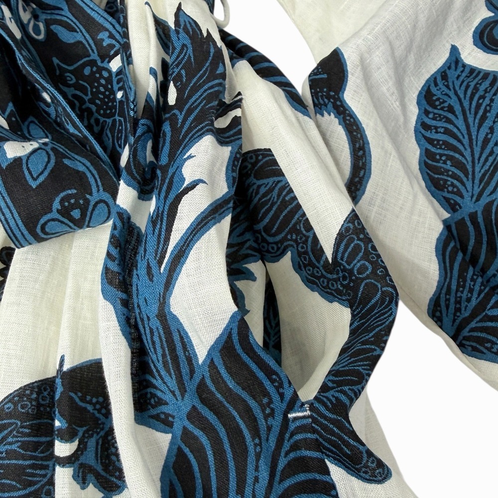 BANANA REPUBLIC Linen Balloon Sleeve Mini Dress Blue Butterfly Palm Print Size 4 - Picture 7 of 15